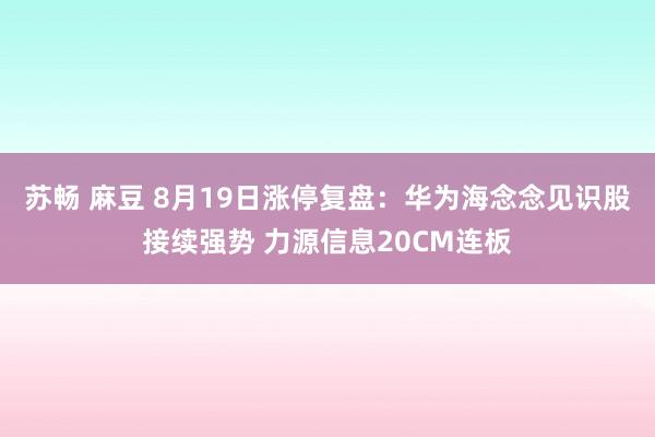 苏畅 麻豆 8月19日涨停复盘：华为海念念见识股接续强势 力源信息20CM连板